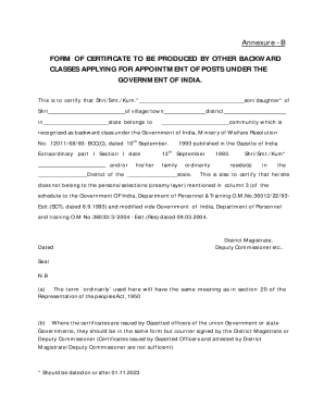 Other Backward Classes Certificate