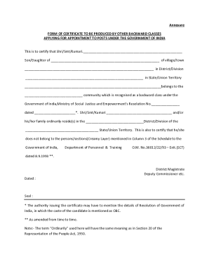 Other Backward Classes Certificate