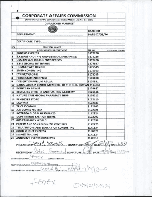 Corporate Affairs Commission Dispatch Manifest