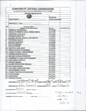 Corporate Affairs Commission Dispatch Manifest