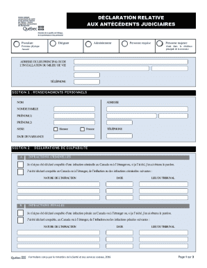 Canada Criminal Record Declaration Form