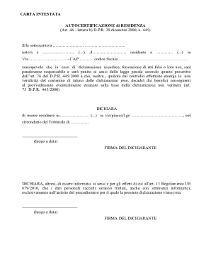 Residence Self-Certification Form