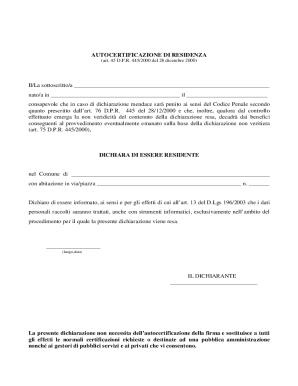 Residence Self-Certification Form