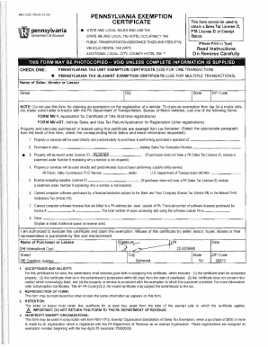 Pennsylvania Exemption Certificate
