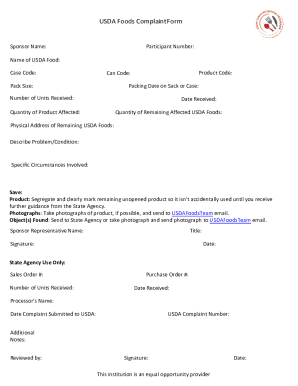 USDA Foods Complaint Form