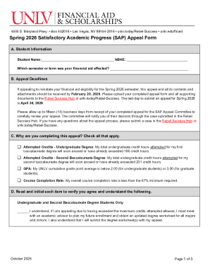 UNLV Spring 2026 SAP Appeal Form