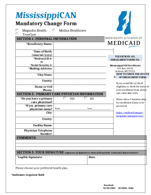 MississippiCAN Mandatory Change Form