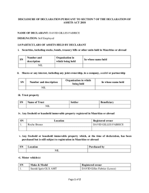Mauritius Asset Declaration Form