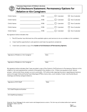 Tennessee Relative or Kin Caregiver Disclosure Statement