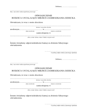 Parent Declaration of Child's Residence