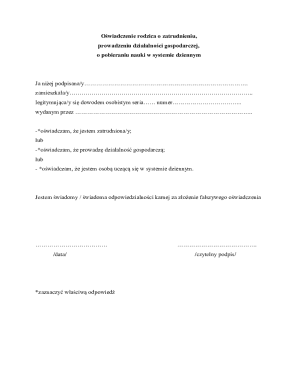 Parent Declaration of Employment