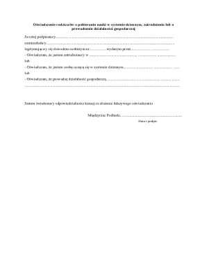 Parent Declaration of Employment or Business Activity