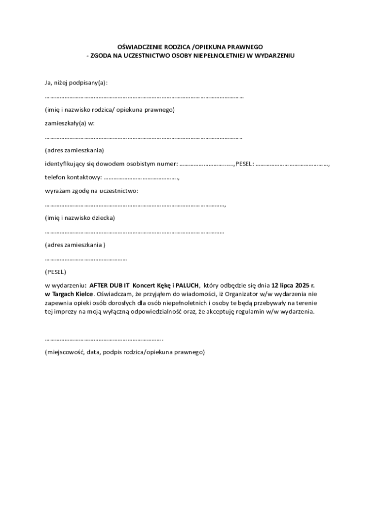 Parent Guardian Consent Form - Blank Fillable Template | Fill Out ...