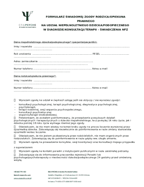 Parental Consent Form for Minor's Psychological Services