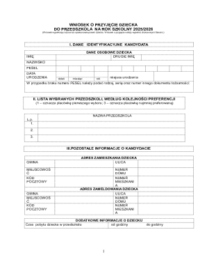 Polish Kindergarten Admission Application