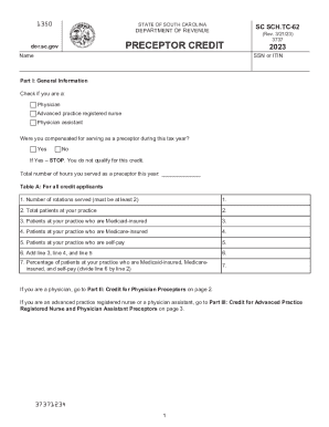South Carolina Preceptor Credit Form TC-62