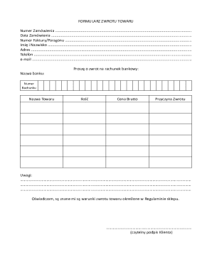 Product Return Form