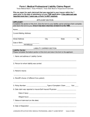 Texas Medical Professional Liability Claims Report