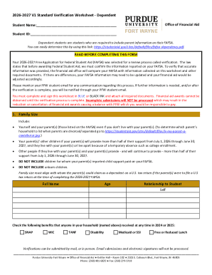 2026-2027 FAFSA Verification Worksheet