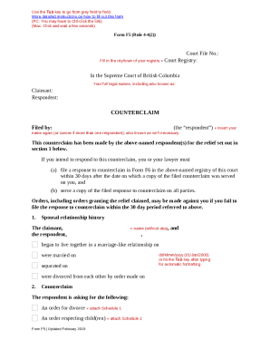 British Columbia Counterclaim Form F5