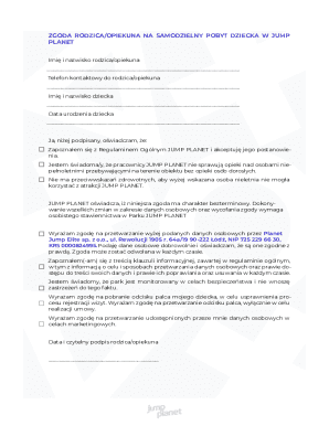 Parent Consent for Child's Independent Stay at Jump Planet