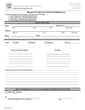Peralta Community College District Excused Withdrawal Request