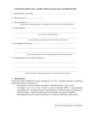 Job Application Questionnaire
