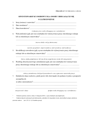Personal Questionnaire for Employment Application