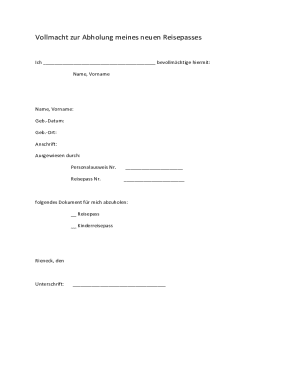 Vollmacht zur Abholung Reisepass