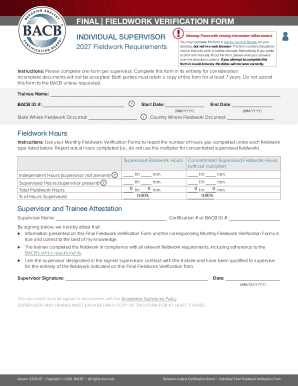 Final Fieldwork Verification Form