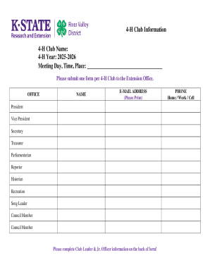 4-H Club Information Form