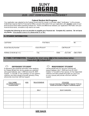 2026-2027 Verification Worksheet