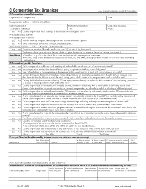 C Corporation Tax Organizer