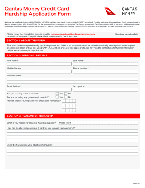 Qantas Money Credit Card Hardship Application Form
