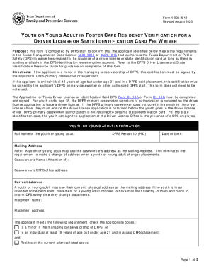Texas Foster Care Driver License Fee Waiver Form K-908-2042