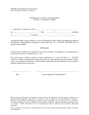 Italian Anti-Mafia Self-Certification Form