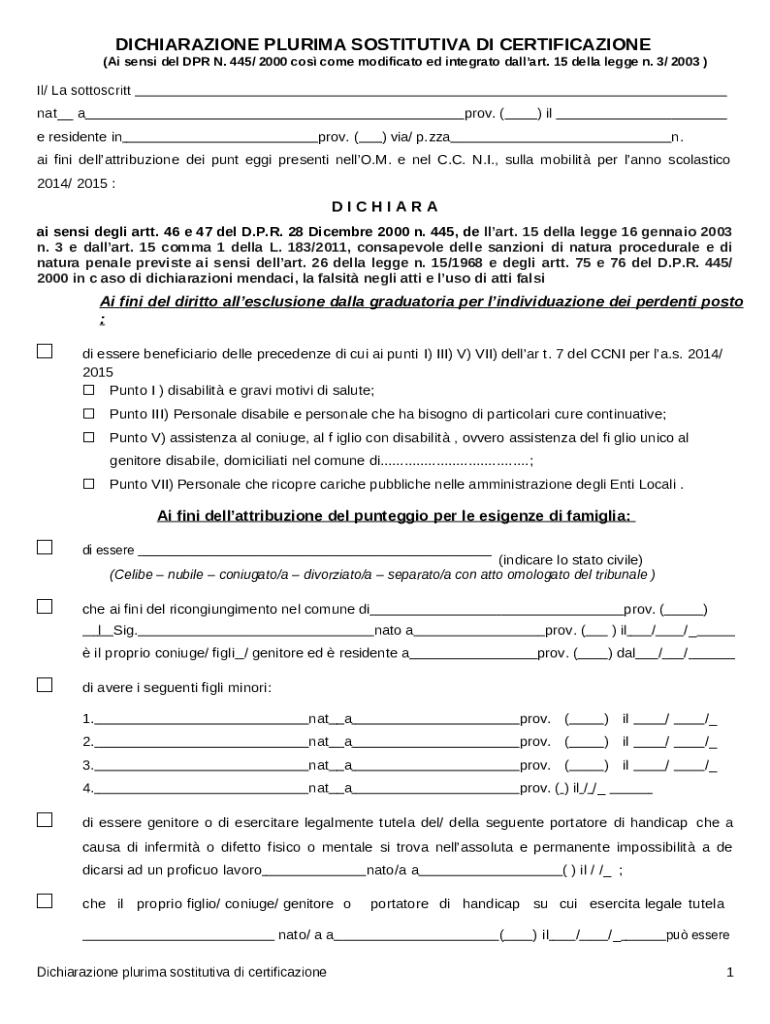 Mobility Declaration Form Italian School Mobility Declaration Form - Modello compilabile vuoto ...