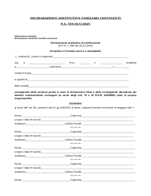 Dichiarazione Sostitutiva Familiari Conviventi