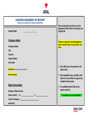 Acknowledgement of Receipt Form