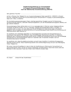 Confidentiality Agreement for Personal Data