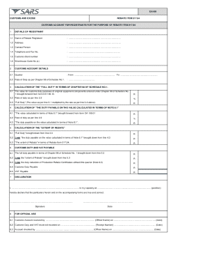 Customs and Excise Rebate Form DA199