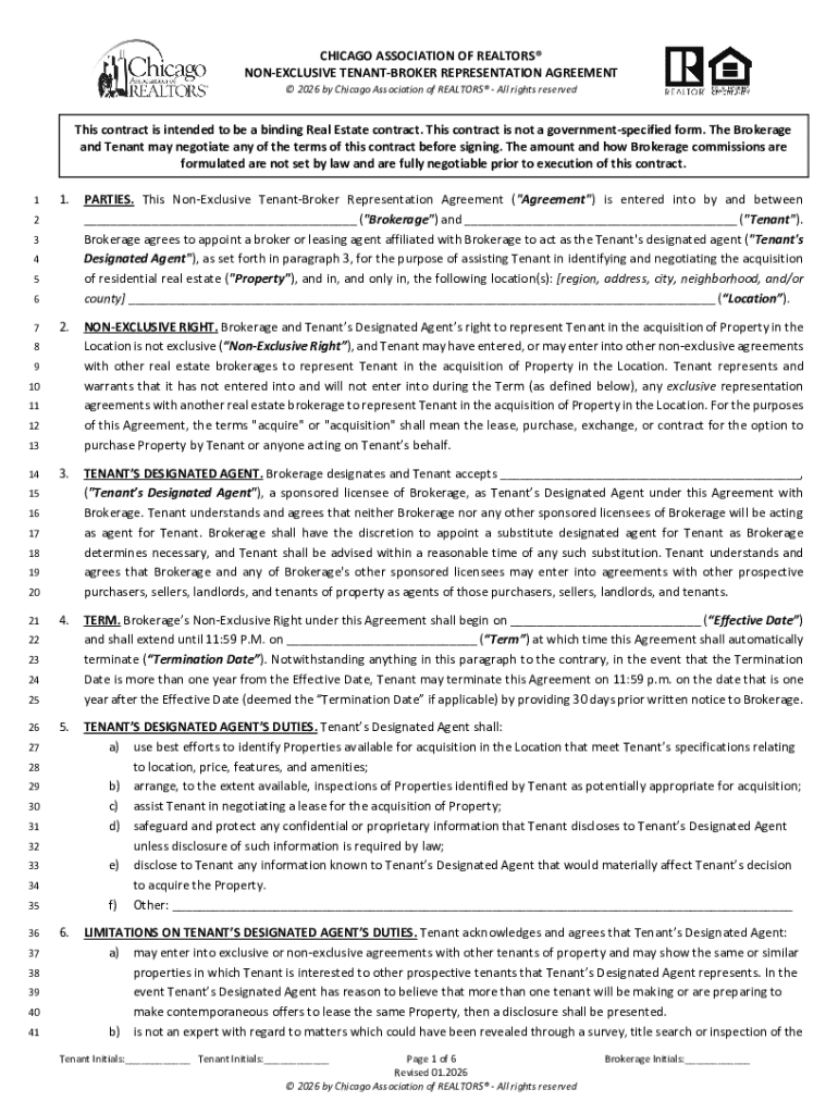 Chicago Tenant-Broker Representation Agreement Preview on Page 1