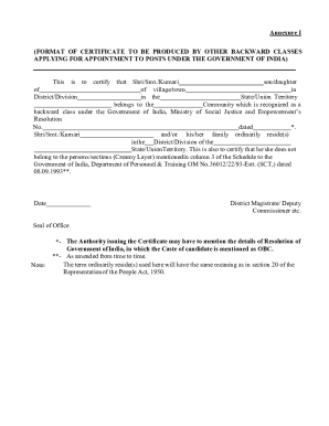 OBC Certificate for Government Jobs