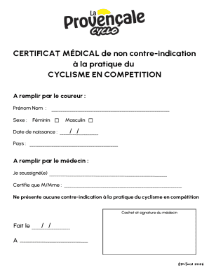 Medical Certificate for Cycling Competition
