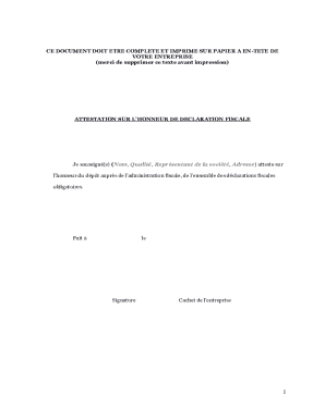 Attestation sur l'honneur de déclaration fiscale