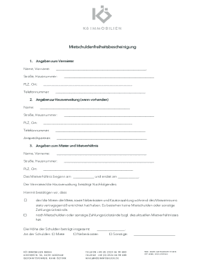 Mietschuldenfreiheitsbescheinigung Form