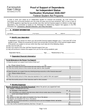 Proof of Support of Dependents for Independent Status