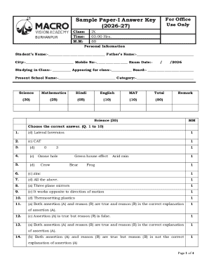 Sample Paper-I Answer Key For Office