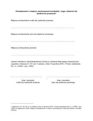 Oświadczenie o miejscu zamieszkania kandydata