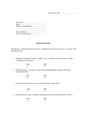 Polish Tax Affidavit Form